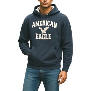 American Eagle Vintage Y2K Hoodie Mens L Blue Distressed Streetwear Faded Grunge